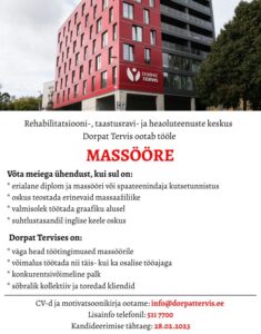 Tööpakkumine MASSÖÖRIDELE